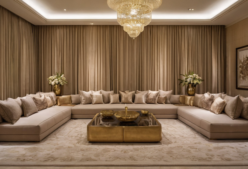 Contemporary majlis with perimeter seating and a clear open centre